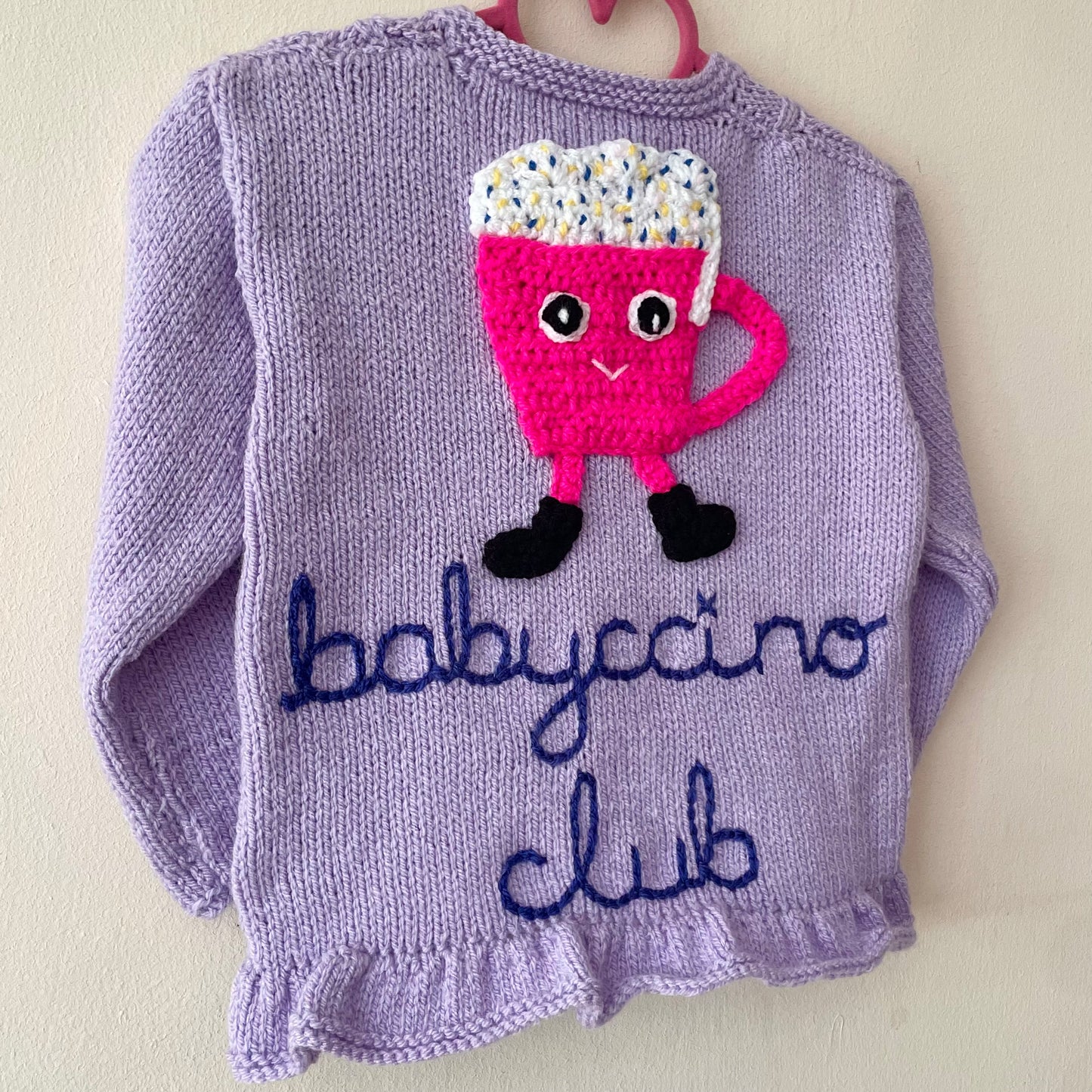 "Babyccino Club” Handmade Cardigan Size Approx 2-3 Years