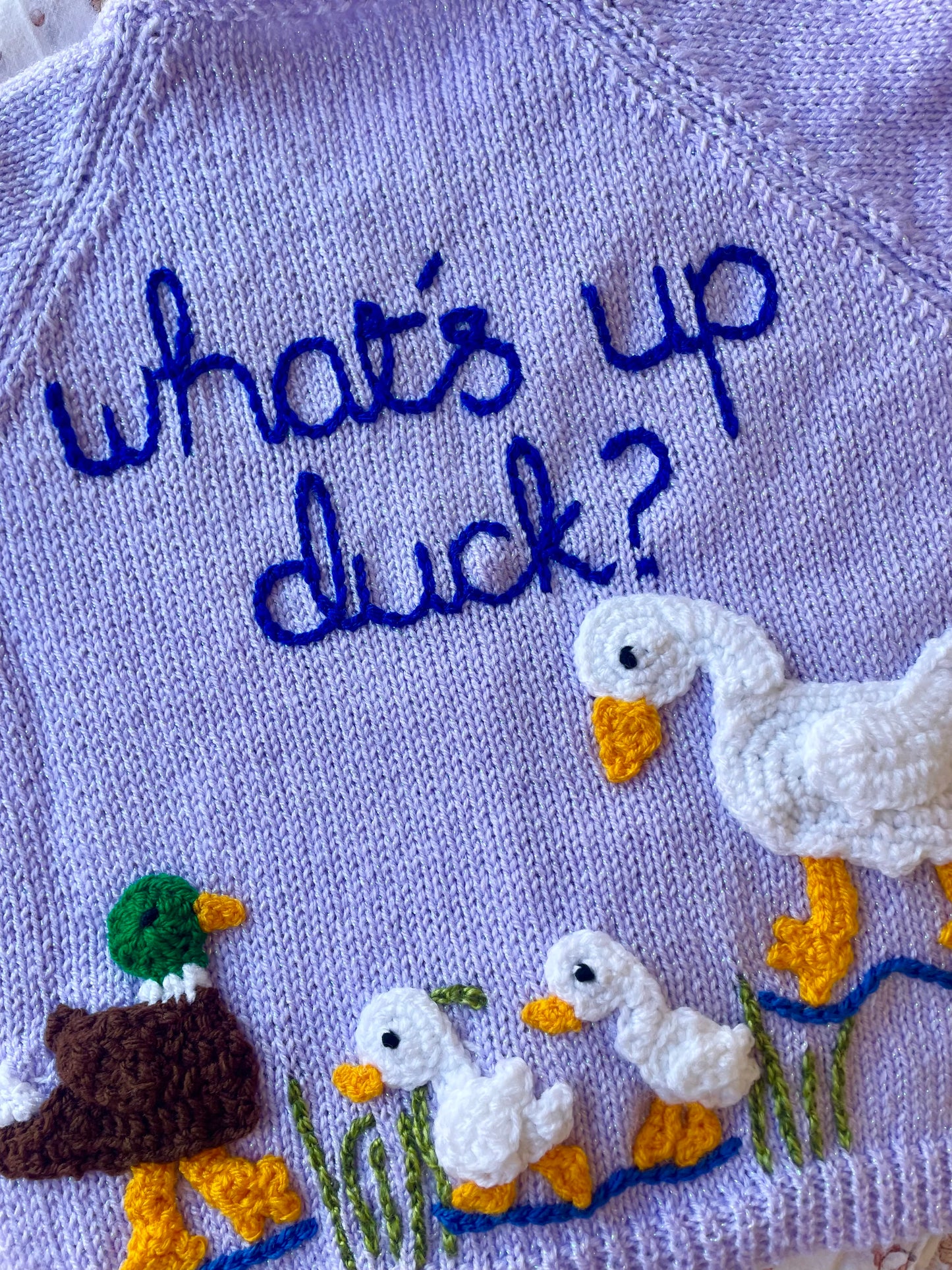 "What's Up Duck?” Handmade Cardigan Size Approx 4-6 Years