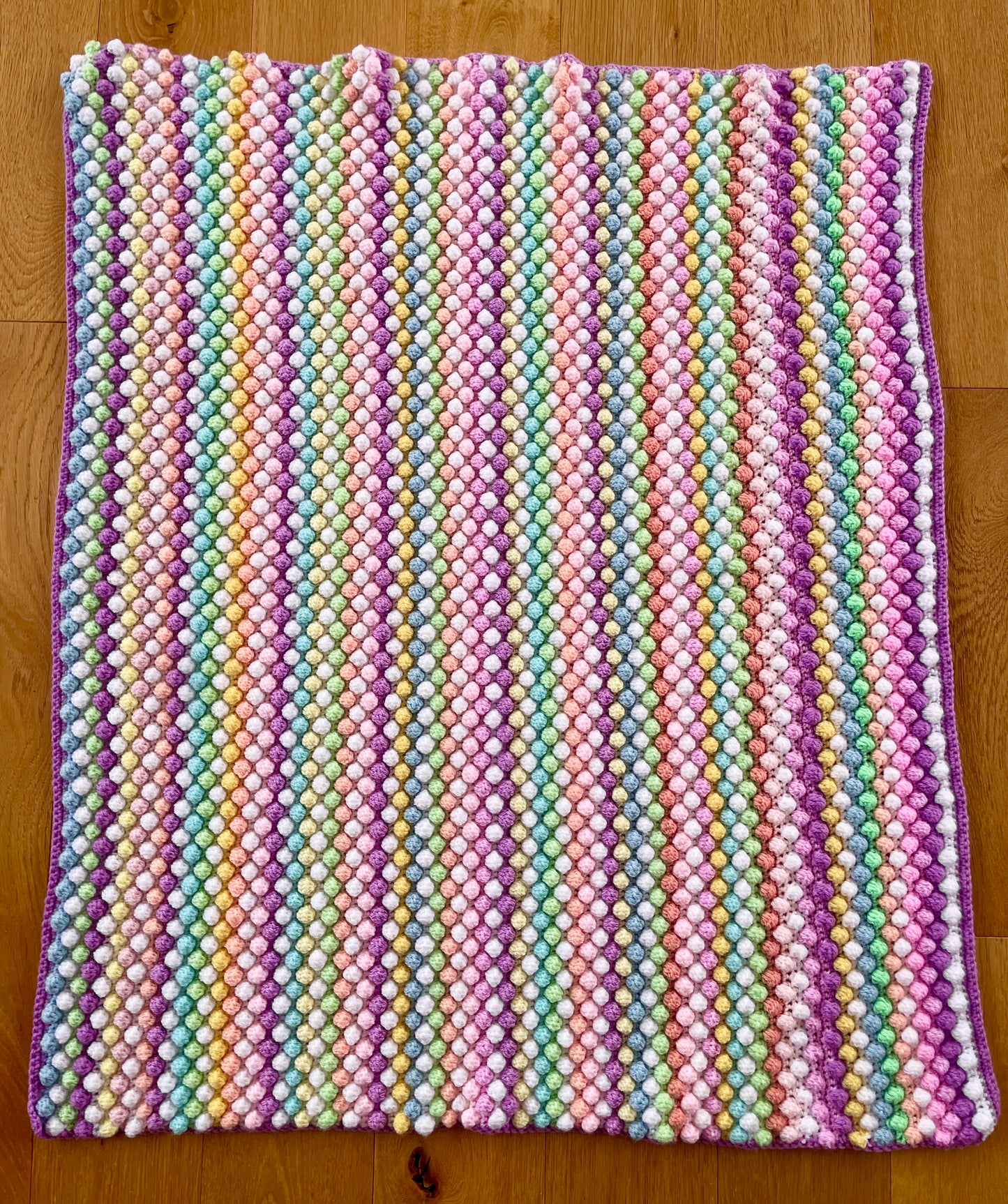 Large Rainbow Bobble Handmade Blanket
