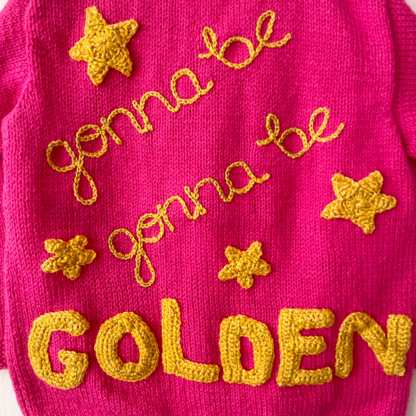 “Gonna Be Golden” Handmade Pink Cardigan Size Approx 6-8 Years