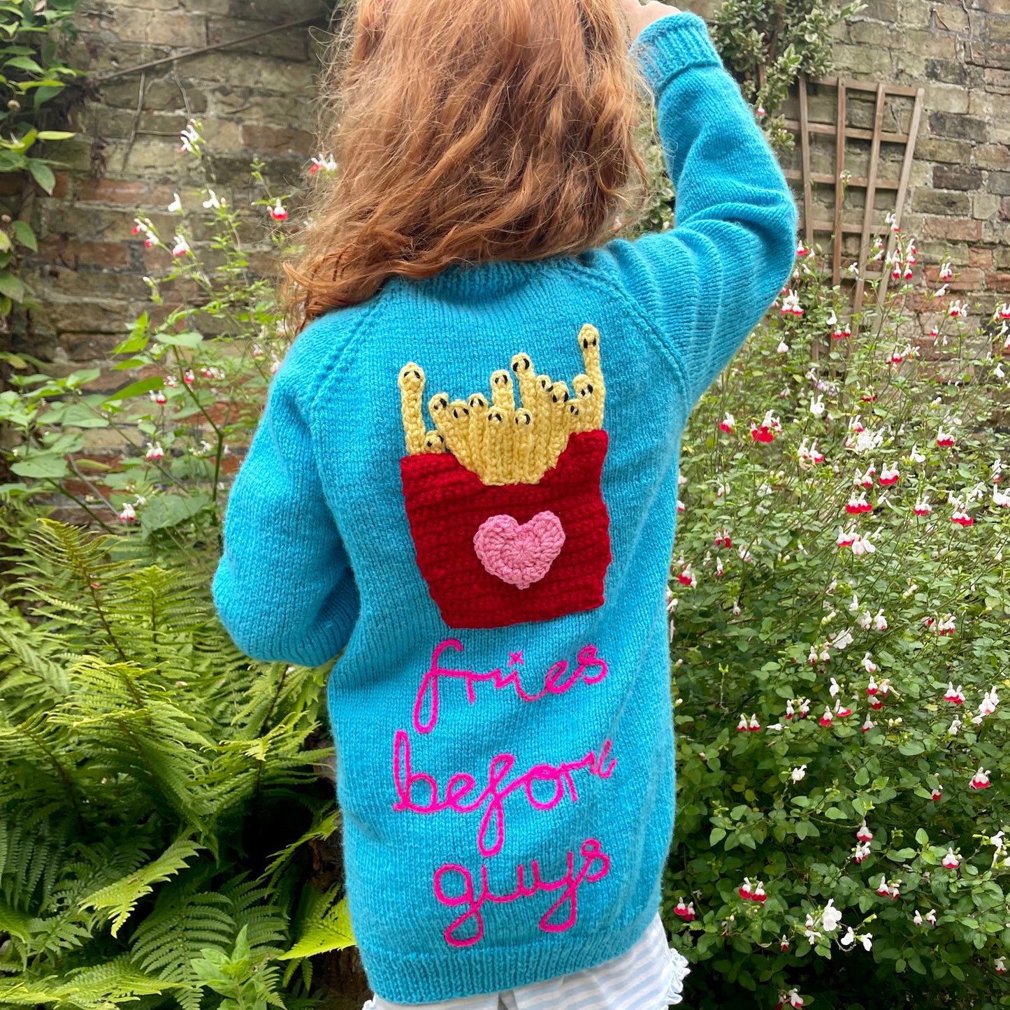 "Fries Before Guys" Autumn Handmade Cardigan Size Approx 5-6 Years