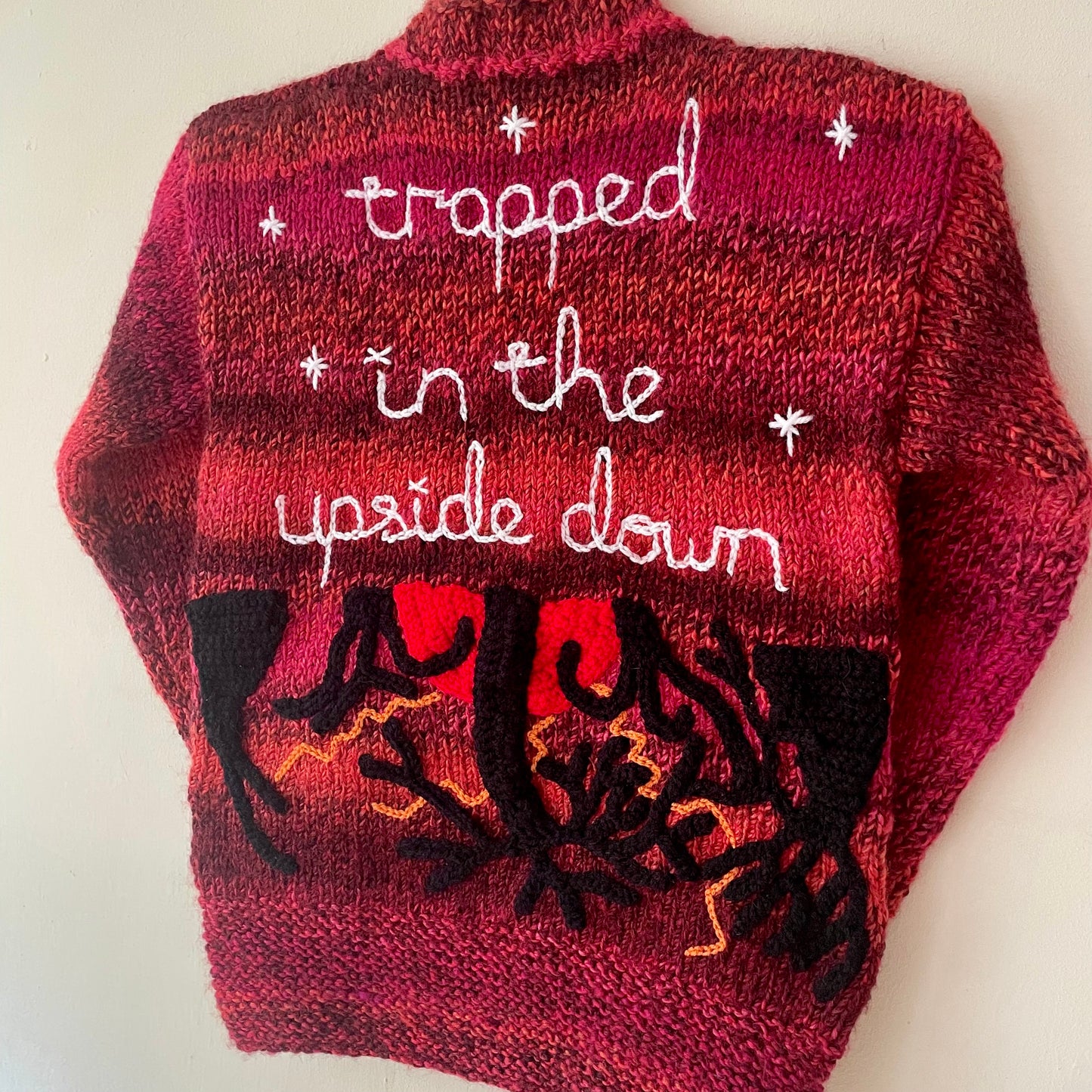 "Trapped In The Upside Down" Handmade Jumper Size Approx 6-8 Years