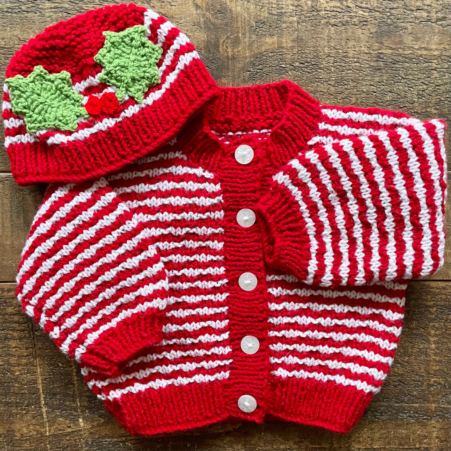 "Jolly Holly" Handmade Cardigan Size Approx 12-18 Months