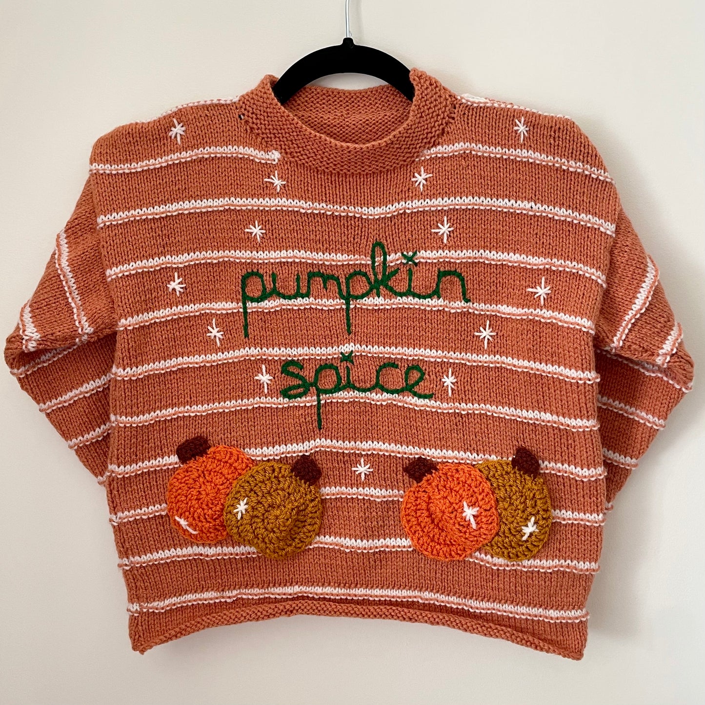 “Pumpkin Spice” Handmade Striped Jumper Size Approx 7-9 Years