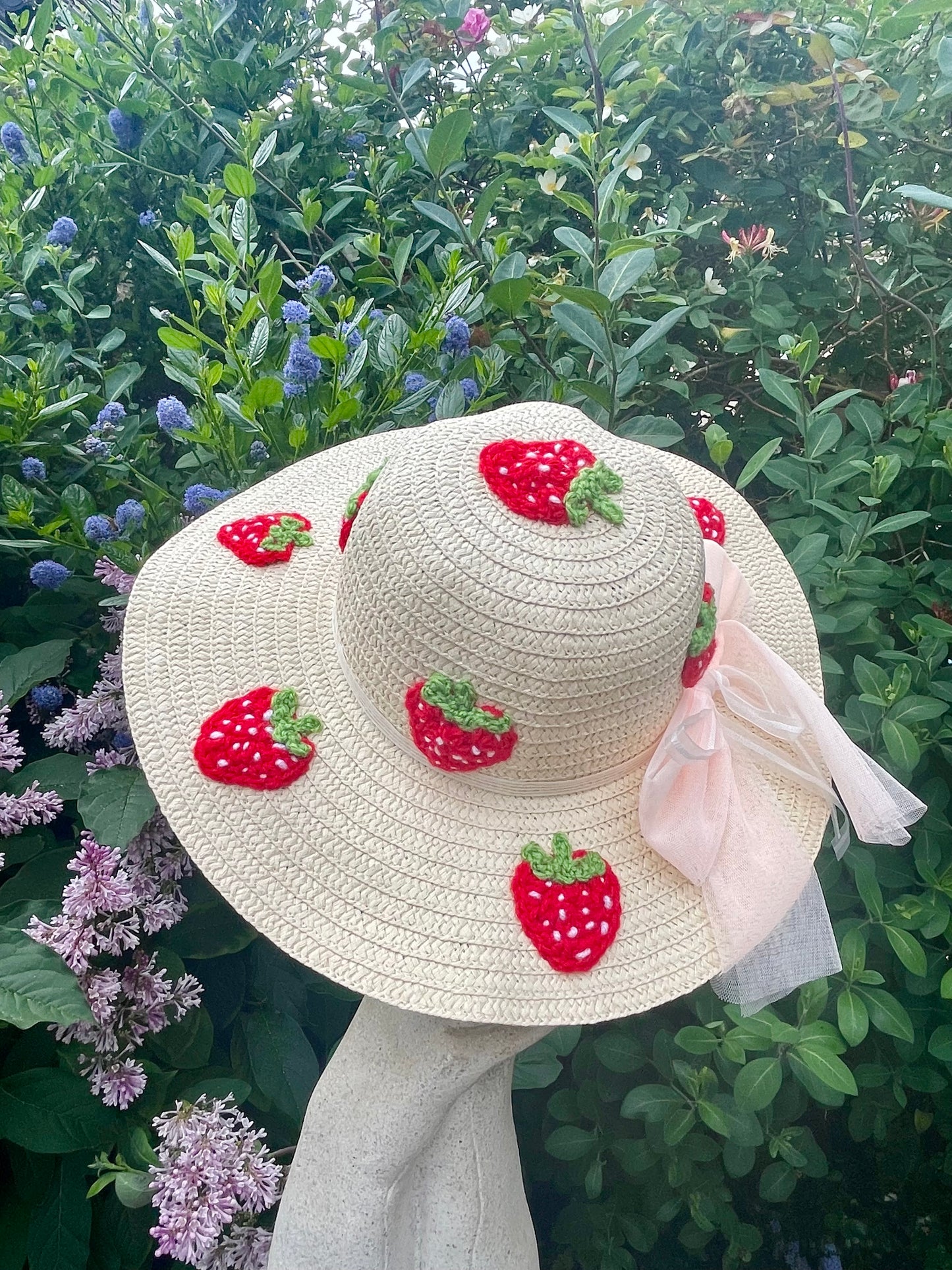 Strawberry Embellished Wide Brimmed Straw Hat - Age 2-4 Years