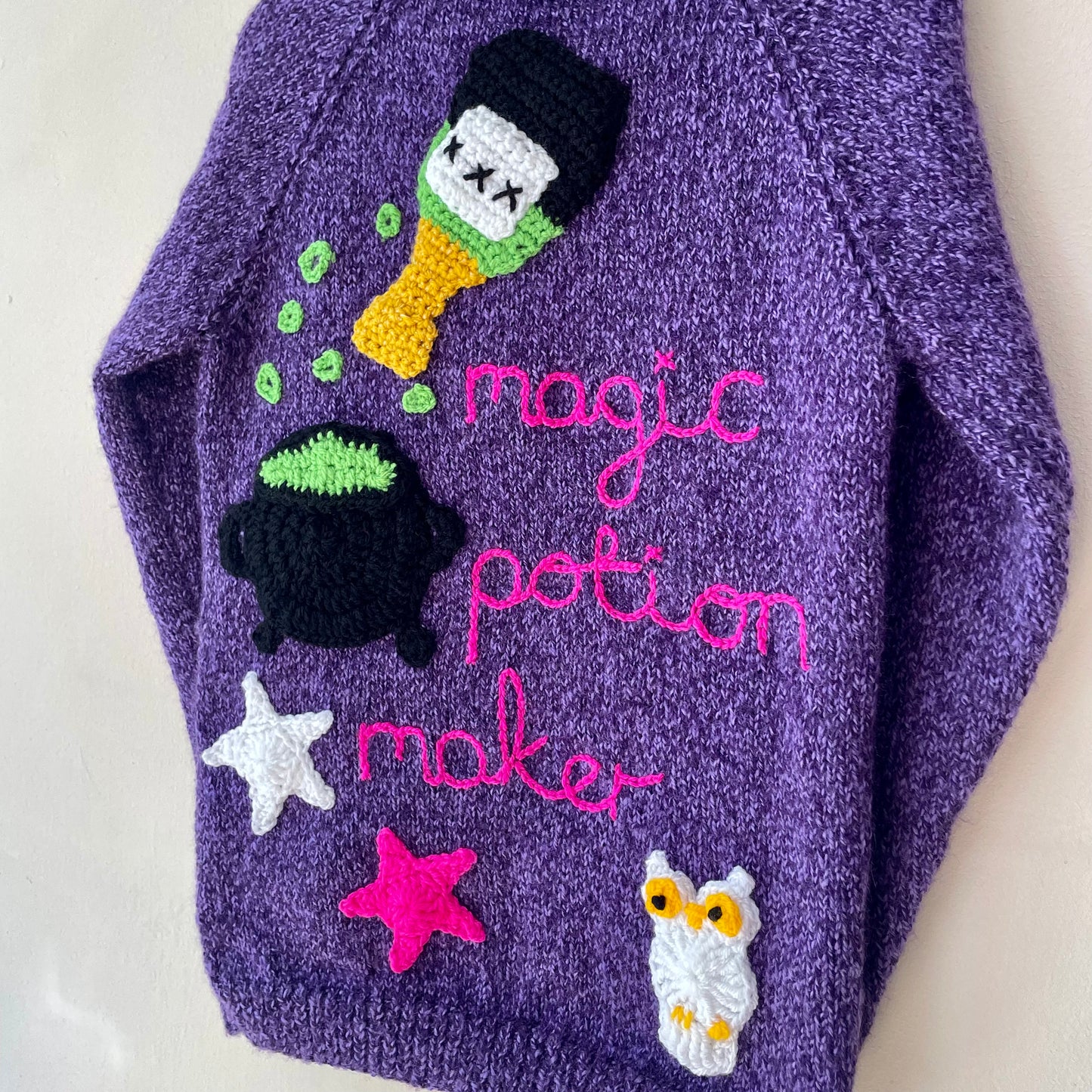 "Magic Potion Maker” Handmade Cardigan Size Approx 5-7 Years