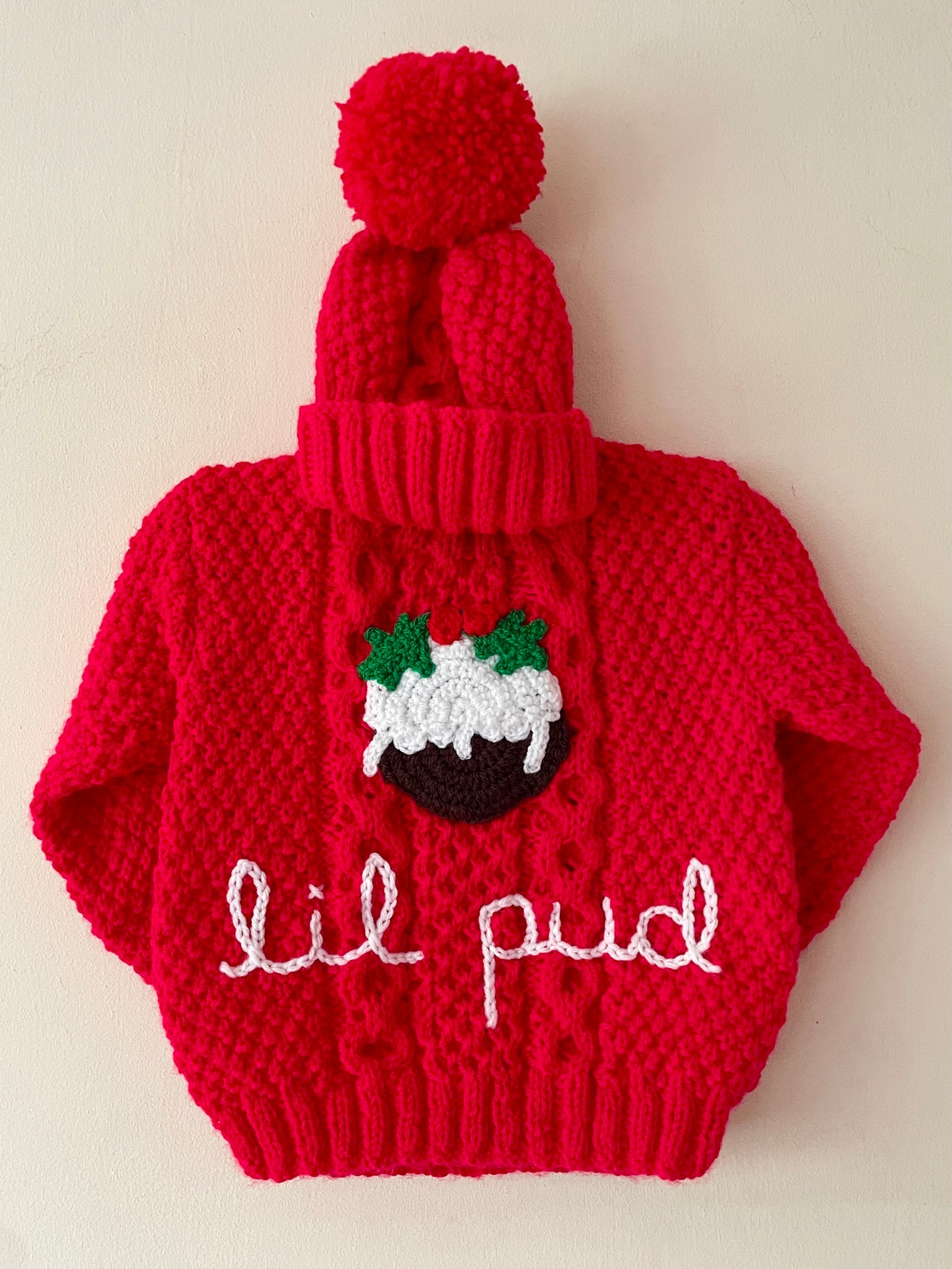 "Lil Pud" Handmade Red Jumper Size Approx 12-18 Months