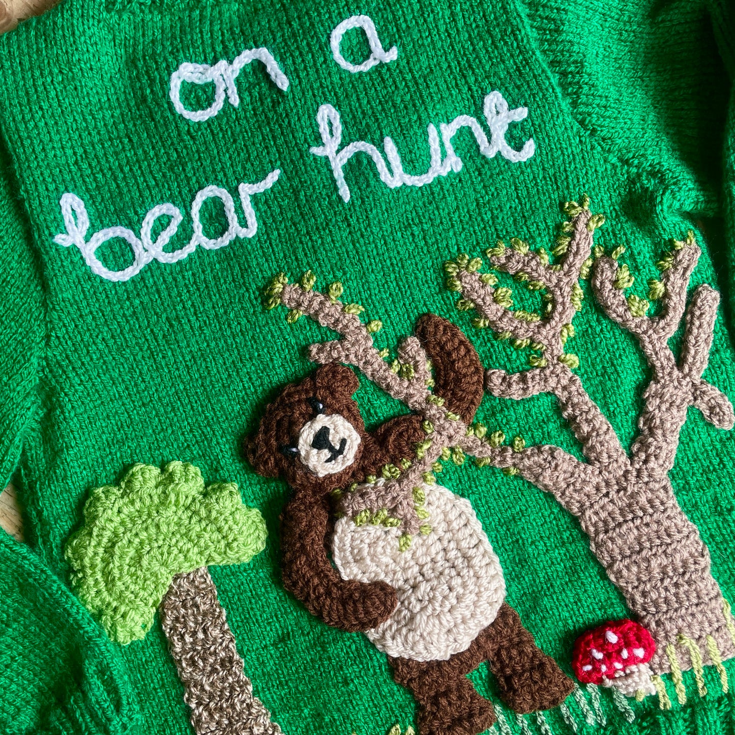 “On A Bear Hunt” Handmade Cardigan Size Approx 3-5 Years