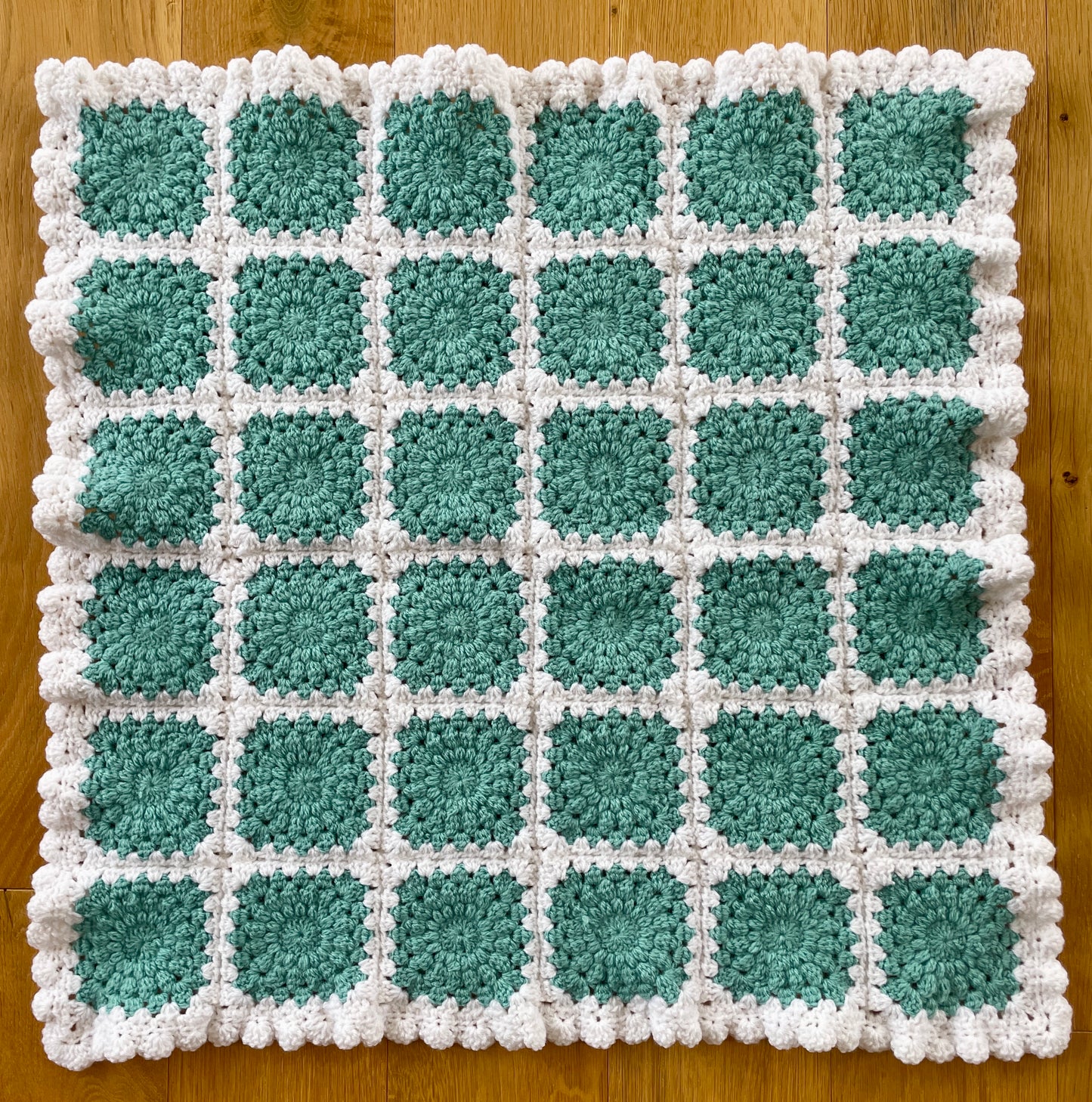 Large Green & White Squares Handmade Blanket