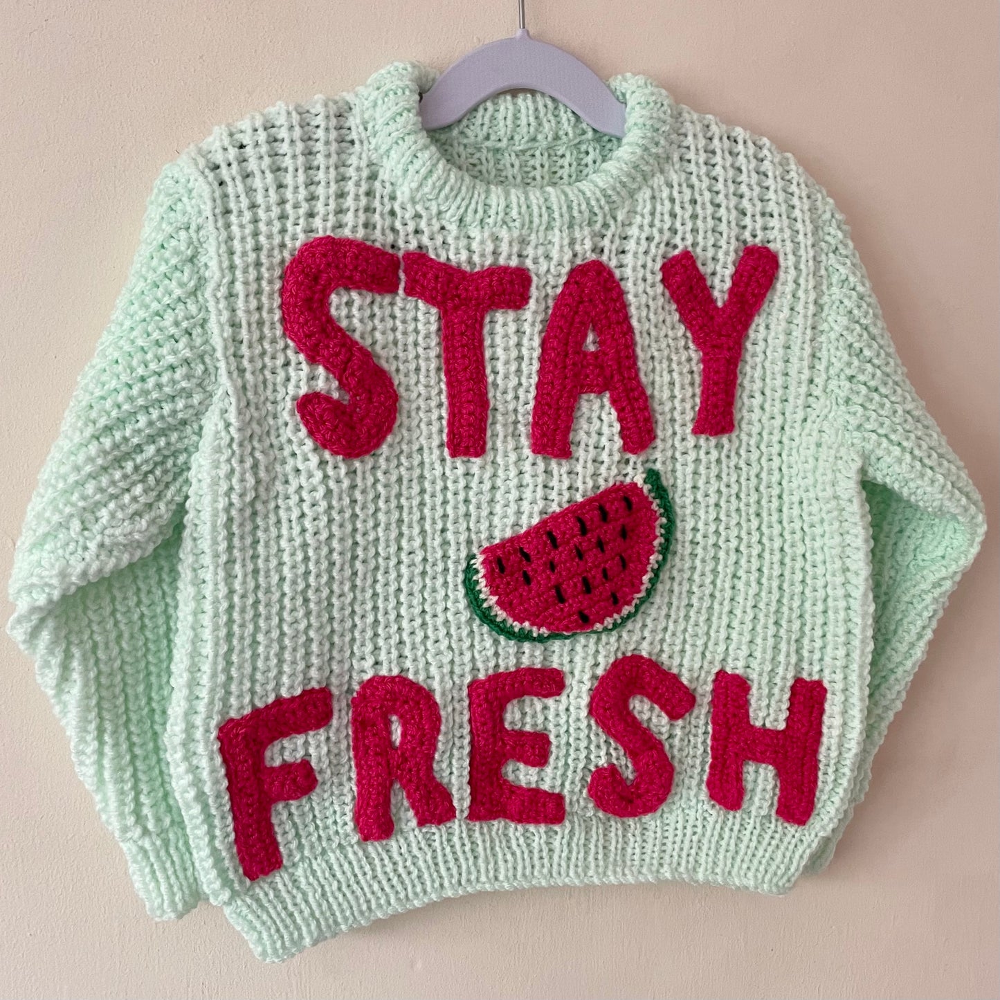 "STAY FRESH" Handmade Jumper Size Approx 3-4 Years