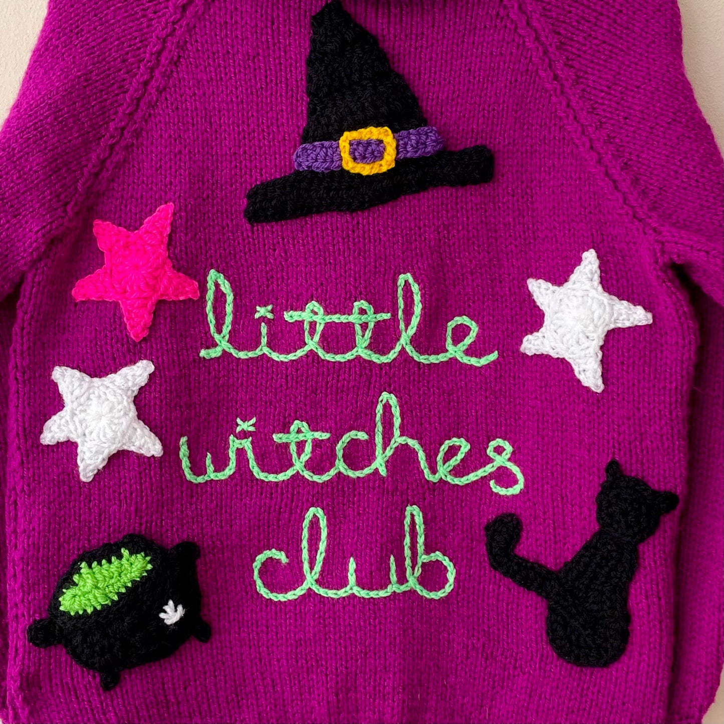 "Little Witches Club” Handmade Cardigan Size Approx 6-8 Years