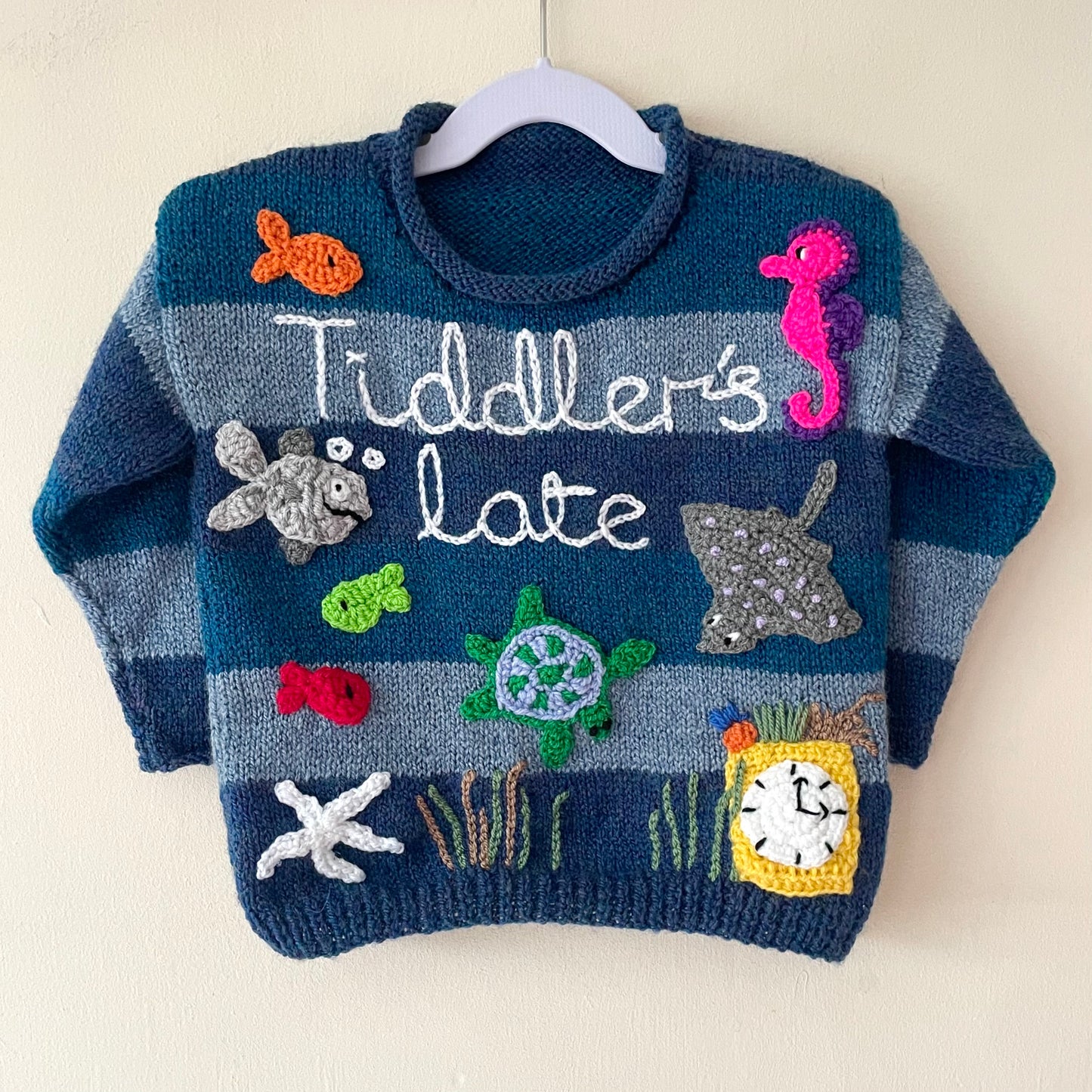 "Tiddler's Late!" Handmade Jumper Size Approx 3-4 Years