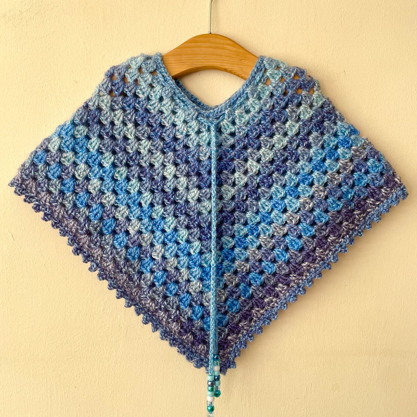 Hand Crocheted Blue Poncho Size Approx 2-4 Years