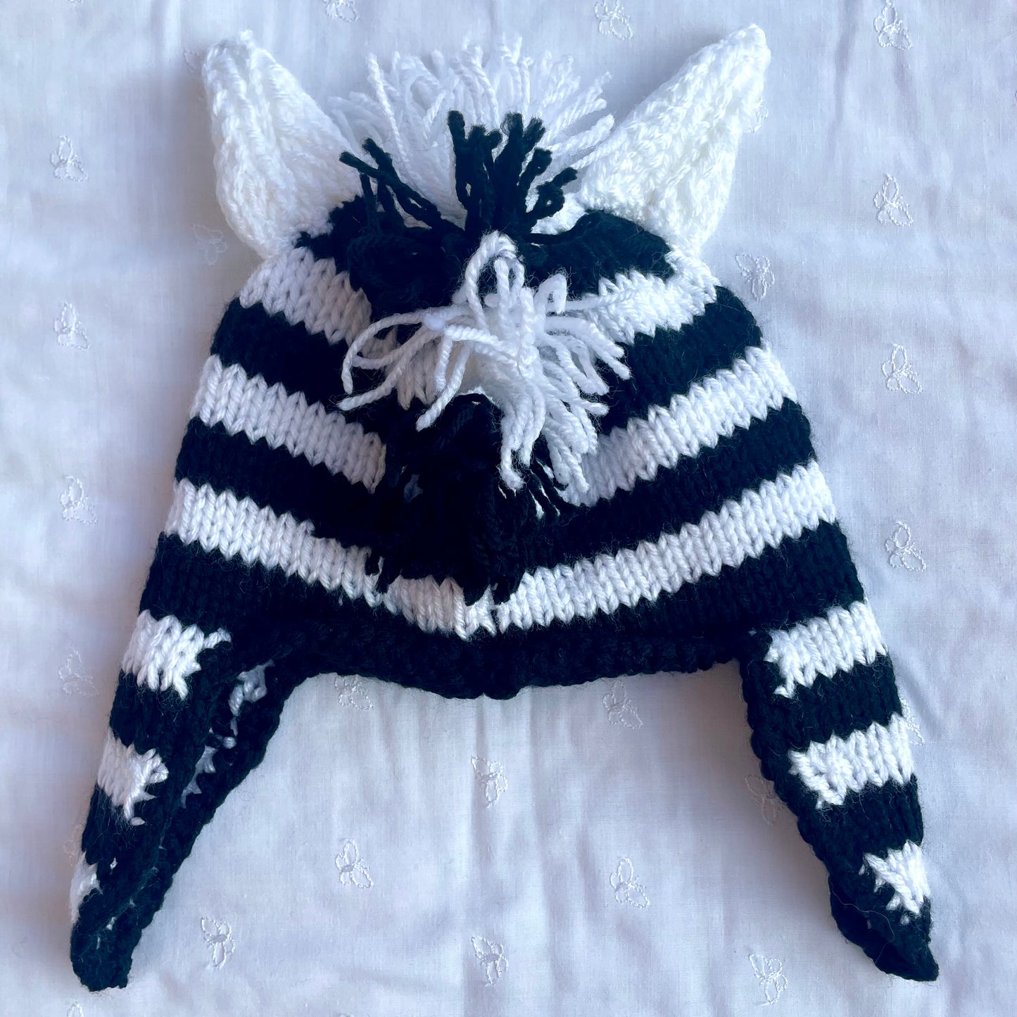 Hand Knitted Zebra Hat - Age 1-2 Years