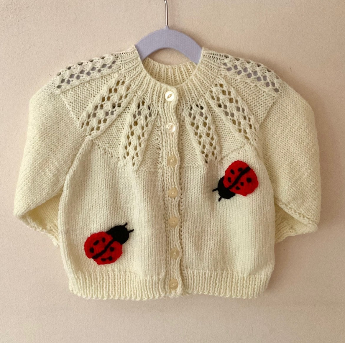 "Love Bug" Handmade Cardigan Size Approx 1-3 Years