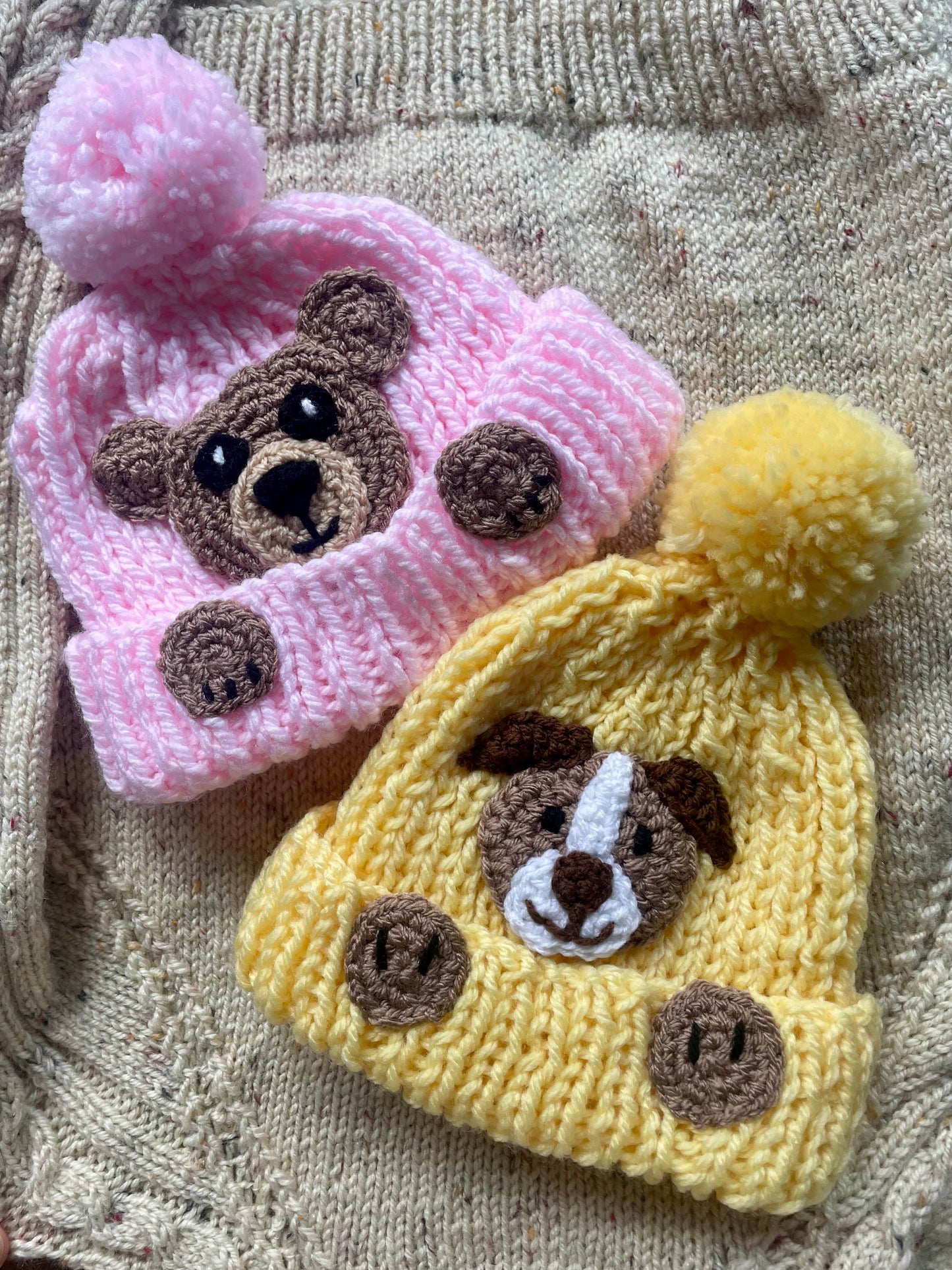 Hand Knitted Teddy Hat - Age 6-12 Months