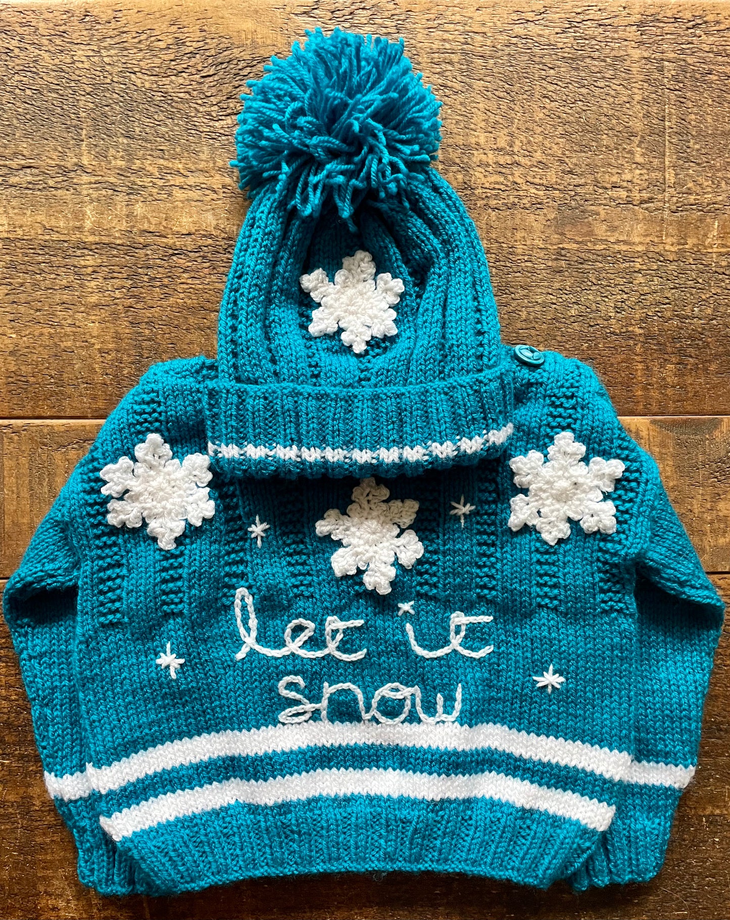 🎄Day 5🎄“Let It Snow” Christmas Handmade Jumper & Hat Size Approx 18-24 Months