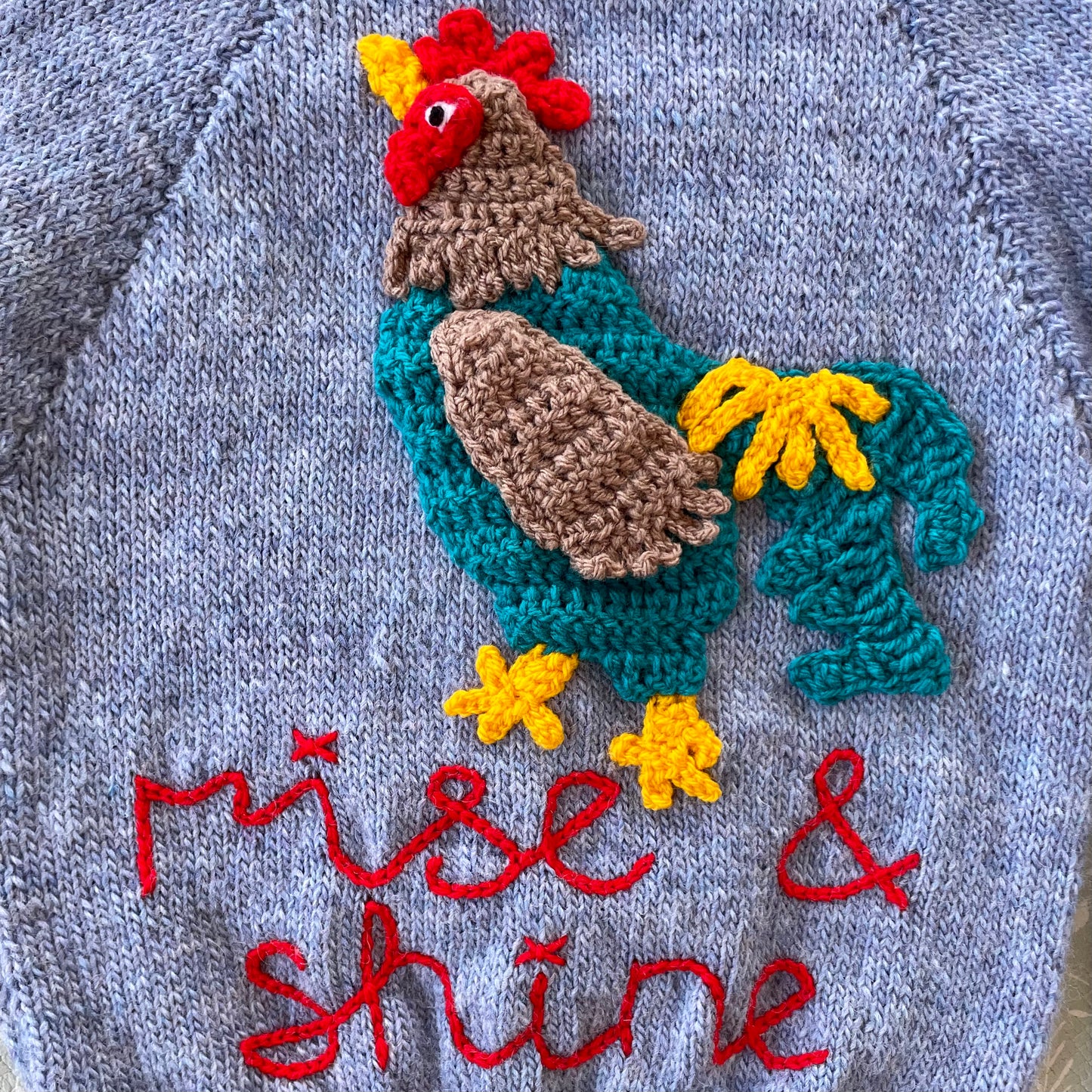 “Rise and Shine” Cockerel Handmade Cardigan Size Approx 4-6 Years