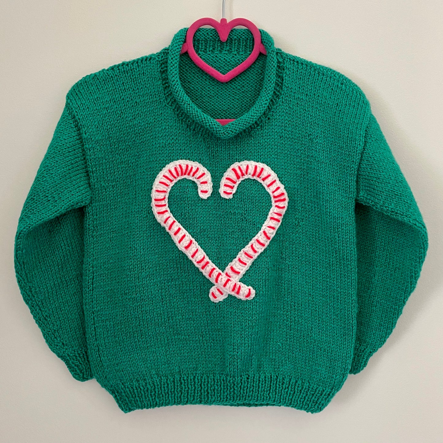 Candy Cane Heart Christmas Handmade Jumper Size Approx 3-4 Years