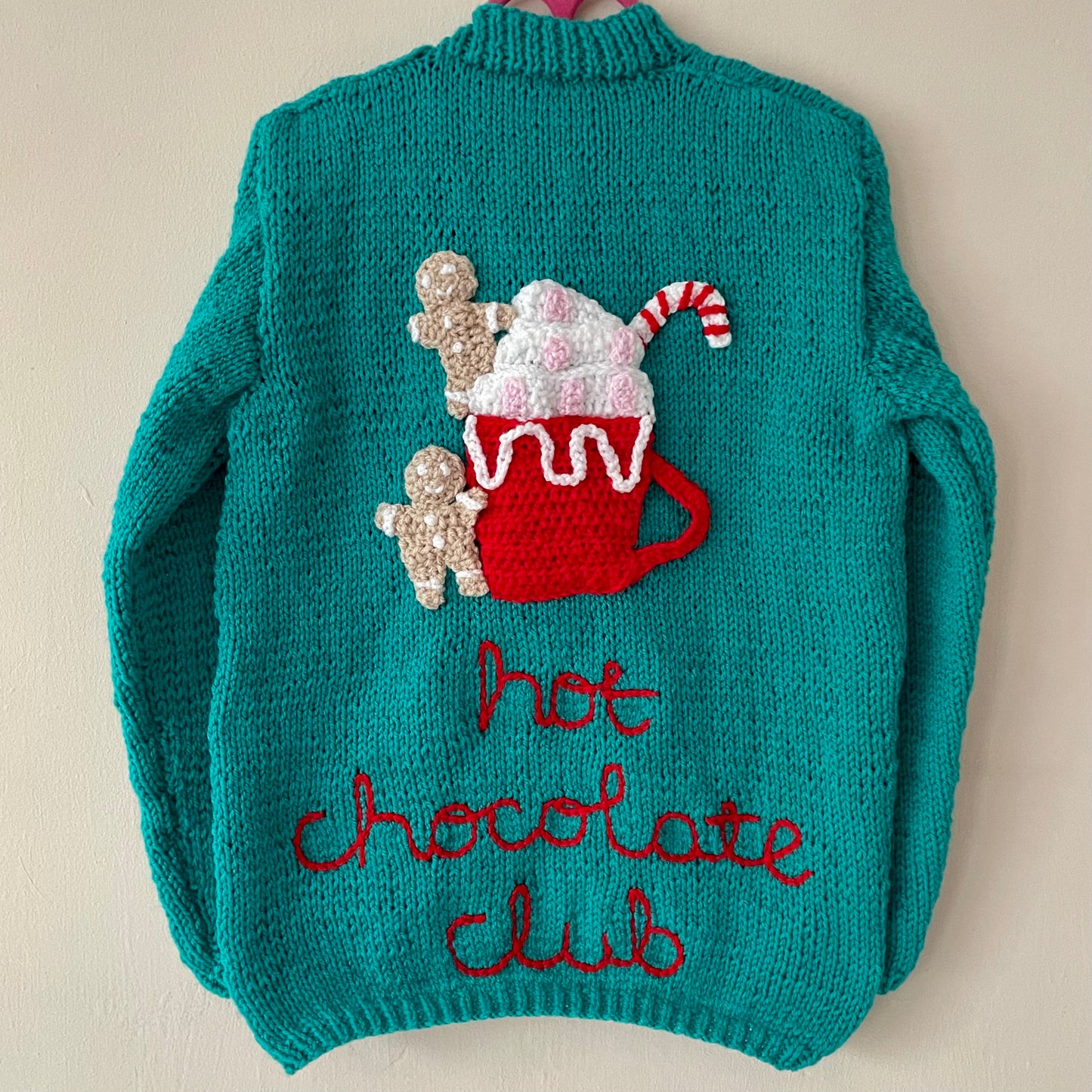 “Hot Chocolate Club” Christmas Handmade Cardigan Size Approx 5-7 Years
