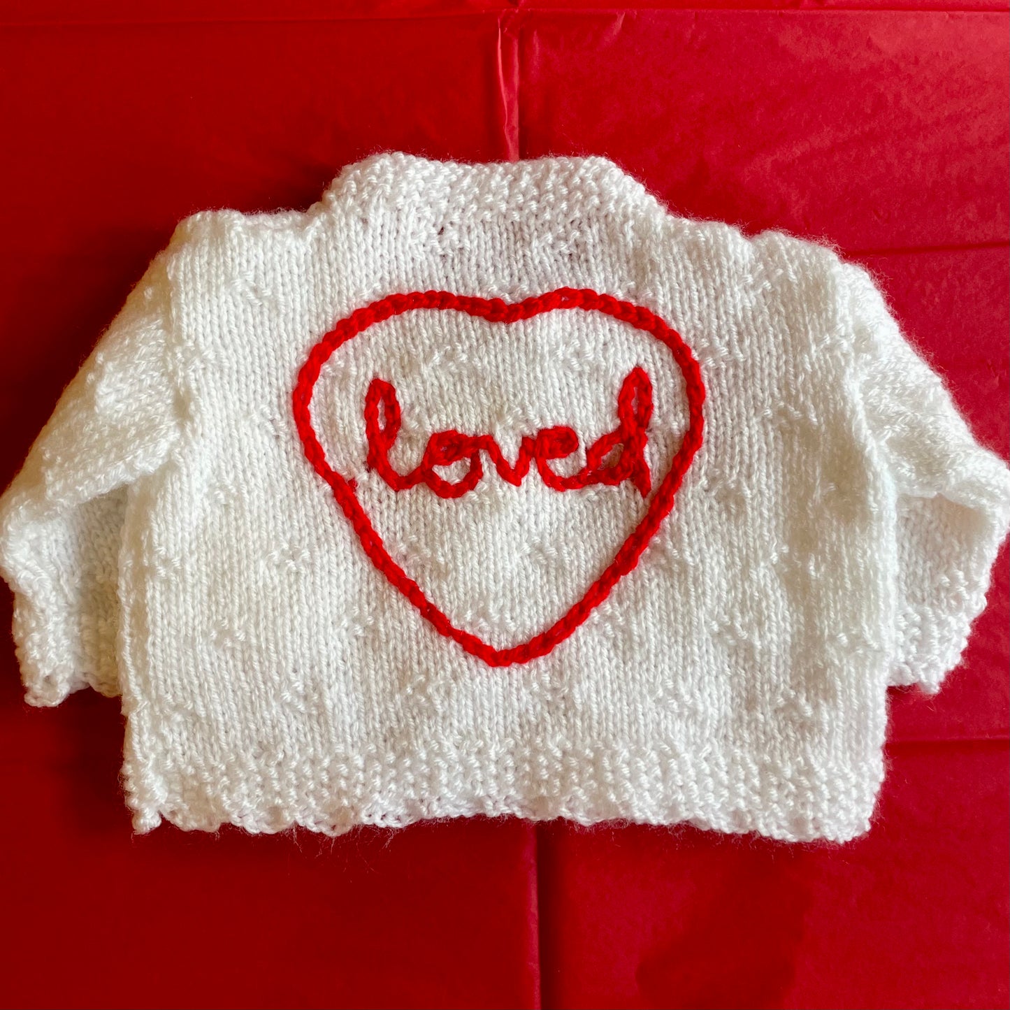 Handmade Valentines Newborn Cardigan Size Approx 0-3 Months