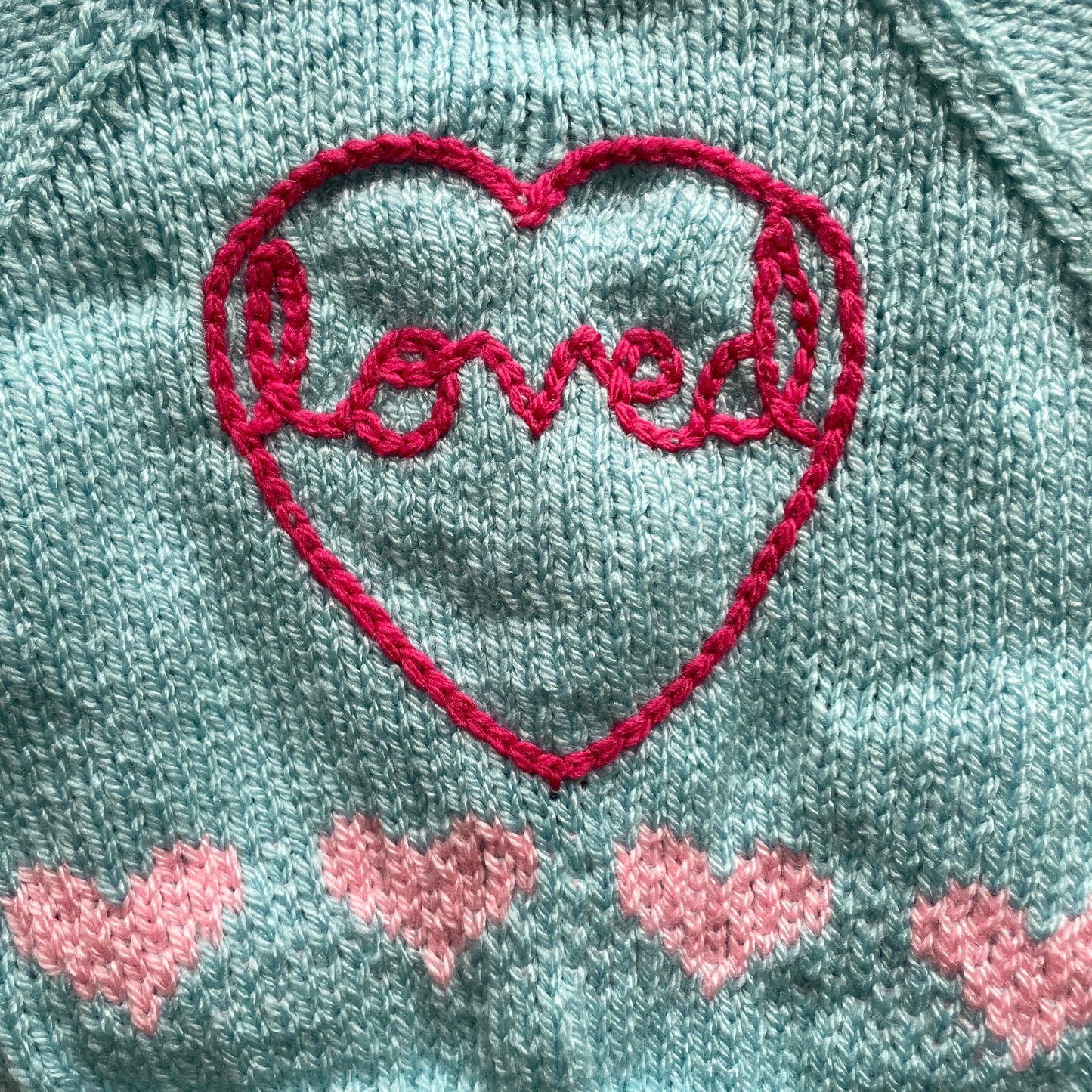 “Loved” Heart Handmade Cardigan Size Approx 0-6 months