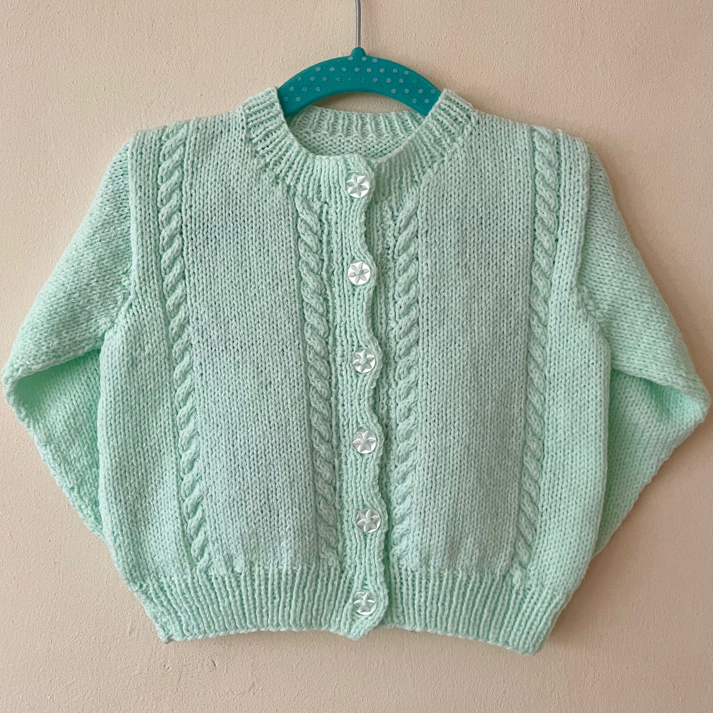"Cute As Can Bee” Handmade Mint Cardigan Size Approx 1-2 Years