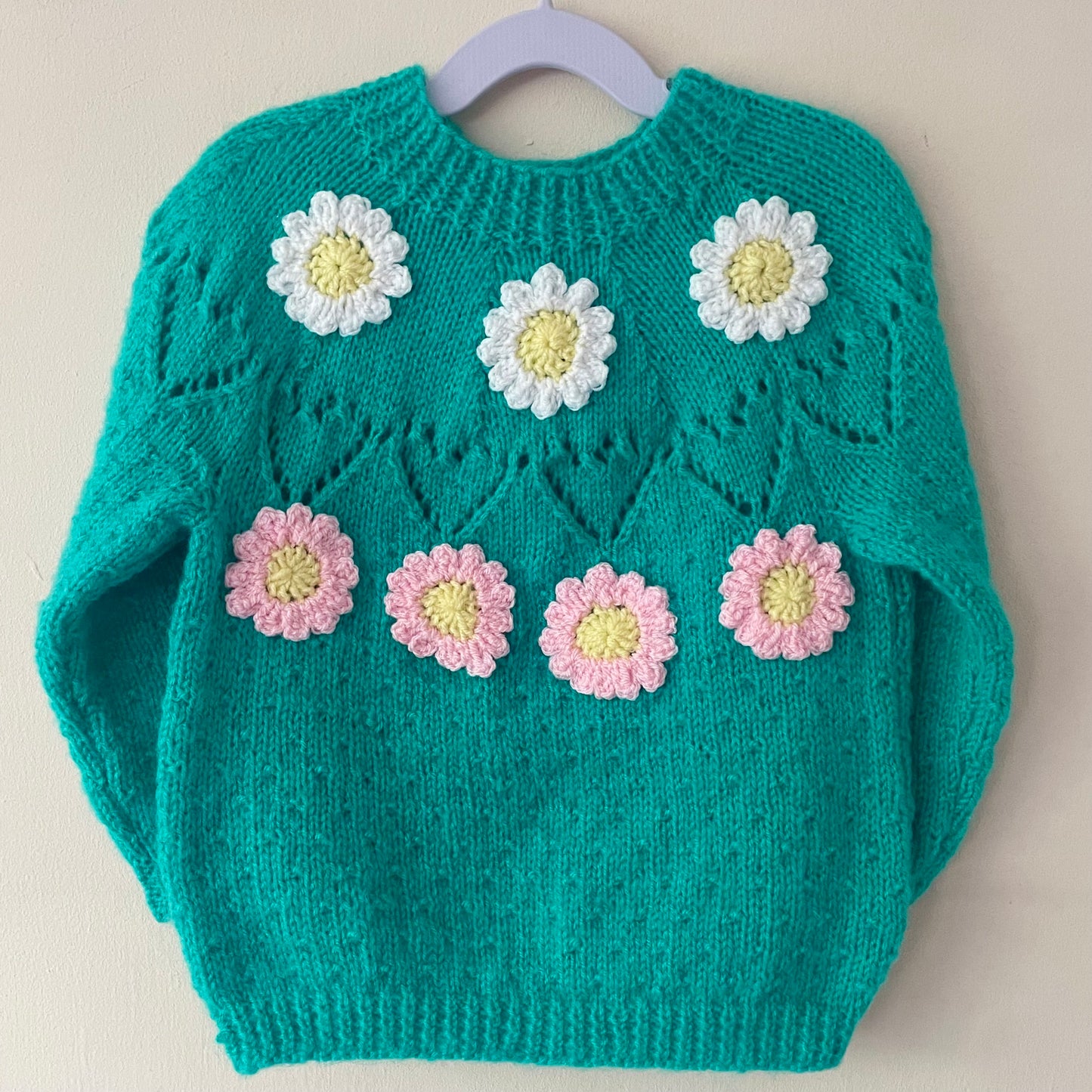 Green Floral Handmade Jumper Size Approx 3-5 Years