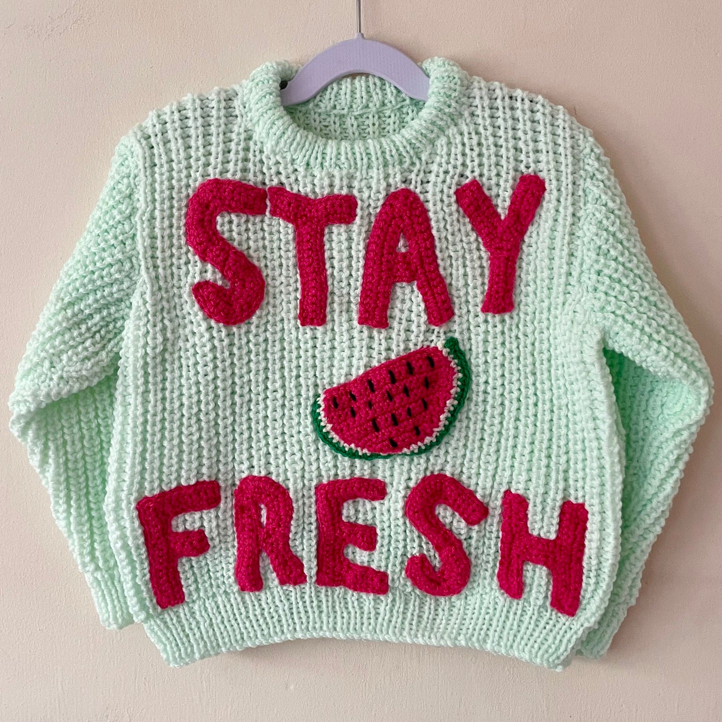 "STAY FRESH" Handmade Jumper Size Approx 3-4 Years