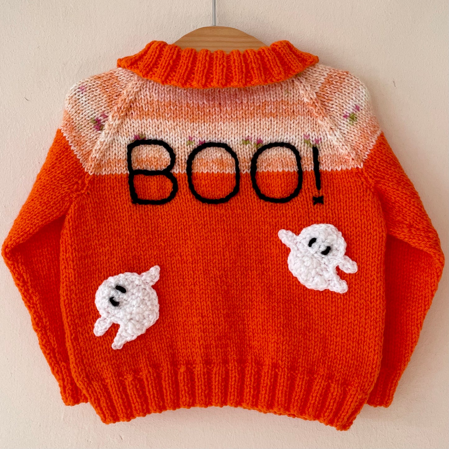 "BOO!” Handmade Orange Cardigan Size Approx 6-12 months