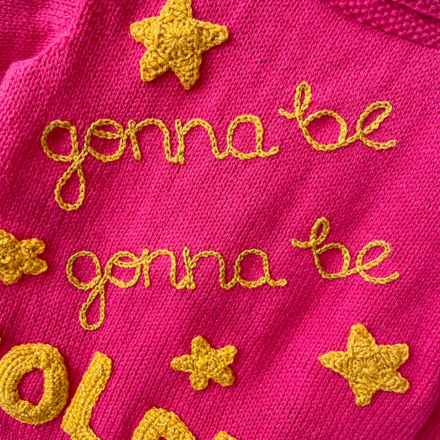 “Gonna Be Golden” Handmade Pink Cardigan Size Approx 6-8 Years