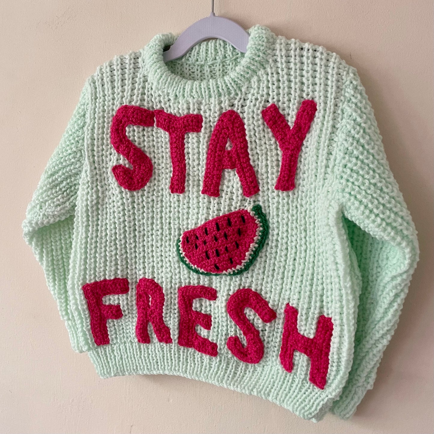 "STAY FRESH" Handmade Jumper Size Approx 3-4 Years