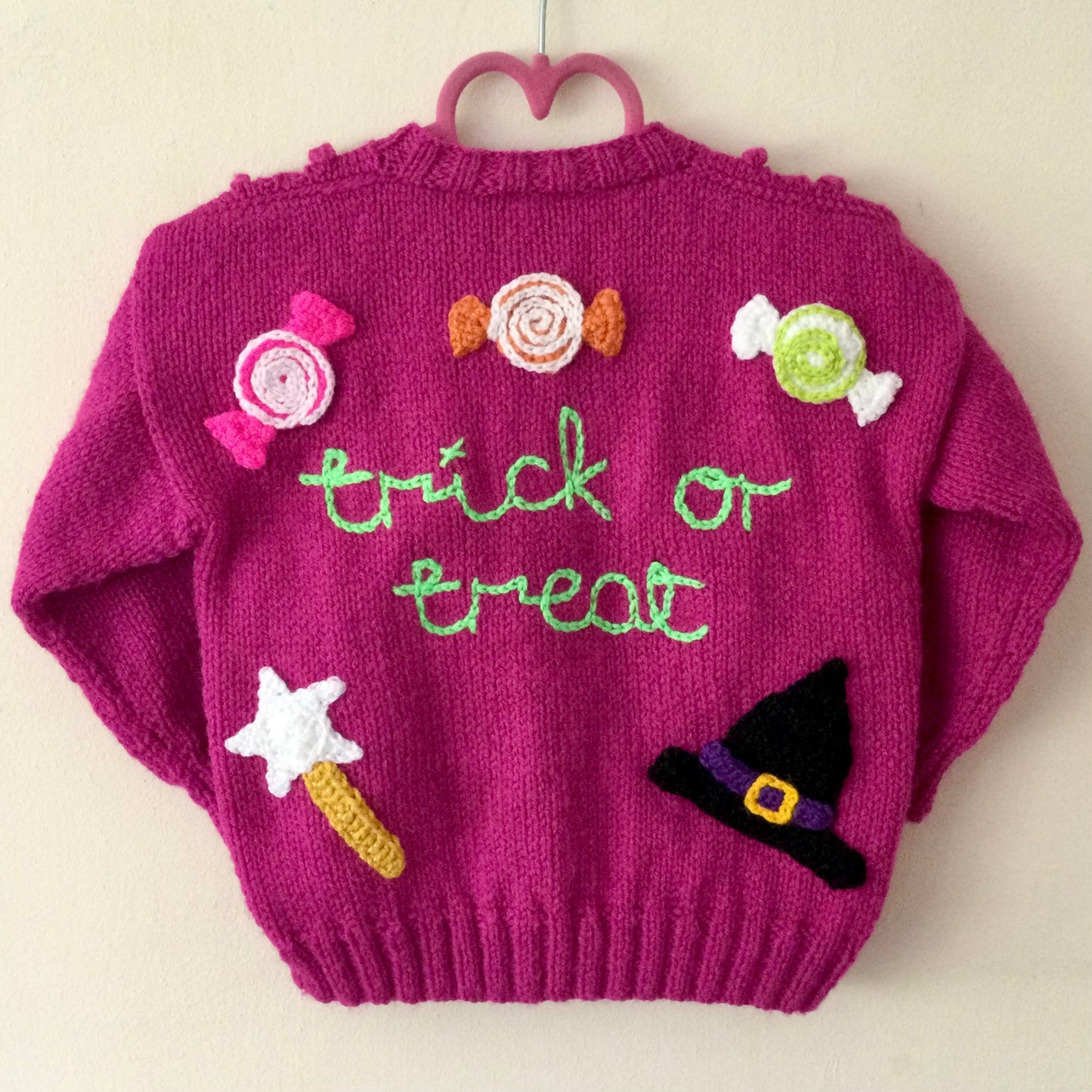 "Trick or Treat” Handmade Cardigan Size Approx 2-3 Years
