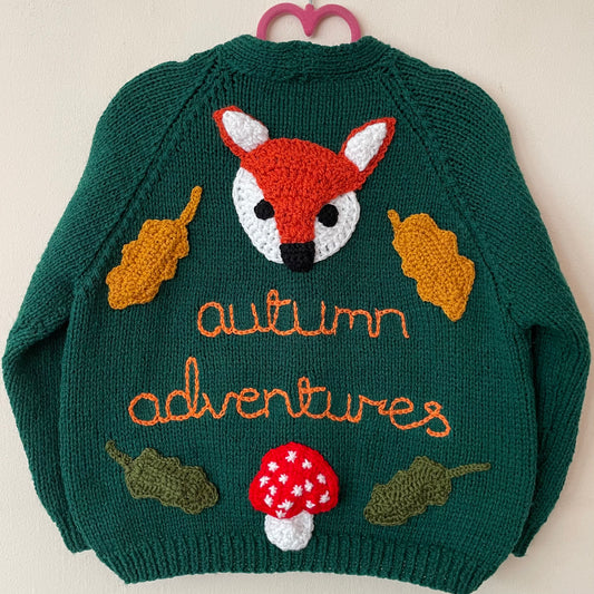 "Autumn Adventures” Handmade Cardigan Size Approx 5-6 Years