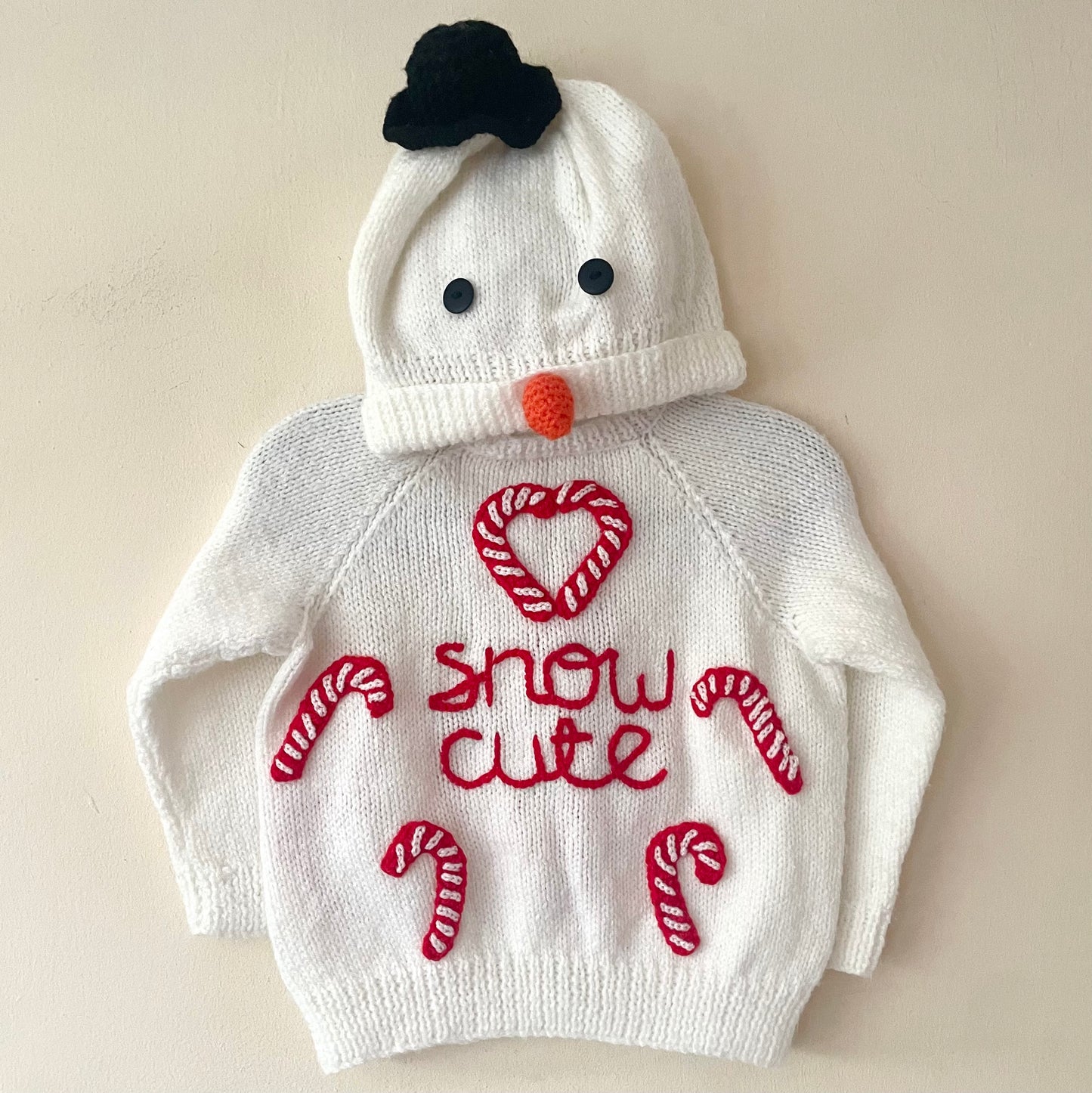 "Snow Cute” Handmade Cardigan and Hat Size Approx 2-3 Years