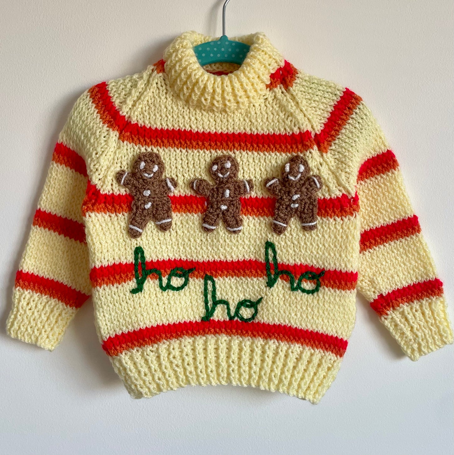 "Ho Ho Ho" Handmade Gingerbread Men Jumper Size Approx 12-18 Months