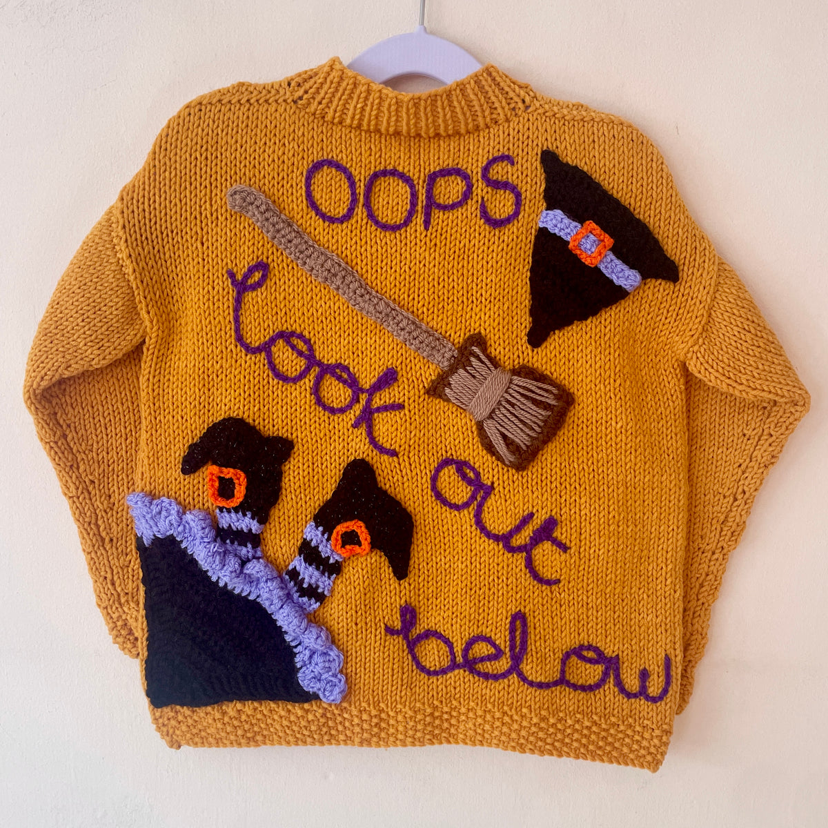 "OOPS Look Out Below" Handmade Cardigan Size Approx 3-5 Years