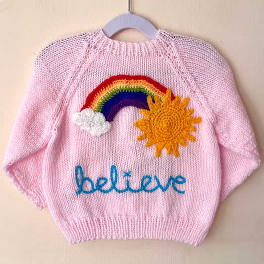 "Believe” Handmade Cardigan Size Approx 2-3 Years