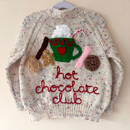 "Hot Chocolate Club” Handmade Cardigan Size Approx 4-6 Years