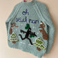 "Oh Stickman" Blue Handmade Cardigan Size Approx 4-5 Years