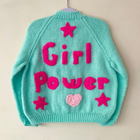 "Girl Power" Handmade Cardigan Size Approx 4-6 Years