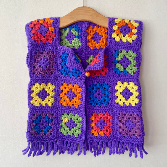 Hand Crocheted Purple Waistcoat Size Approx 3-5 Years