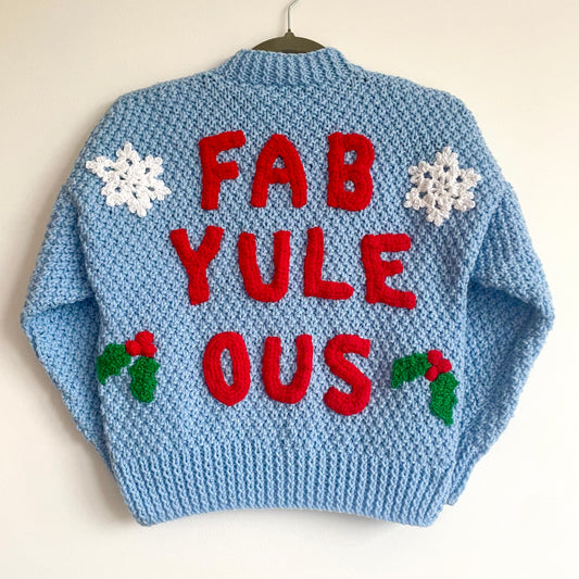 "FAB-YULE-OUS” Handmade Cardigan Size Approx 7-9 Years