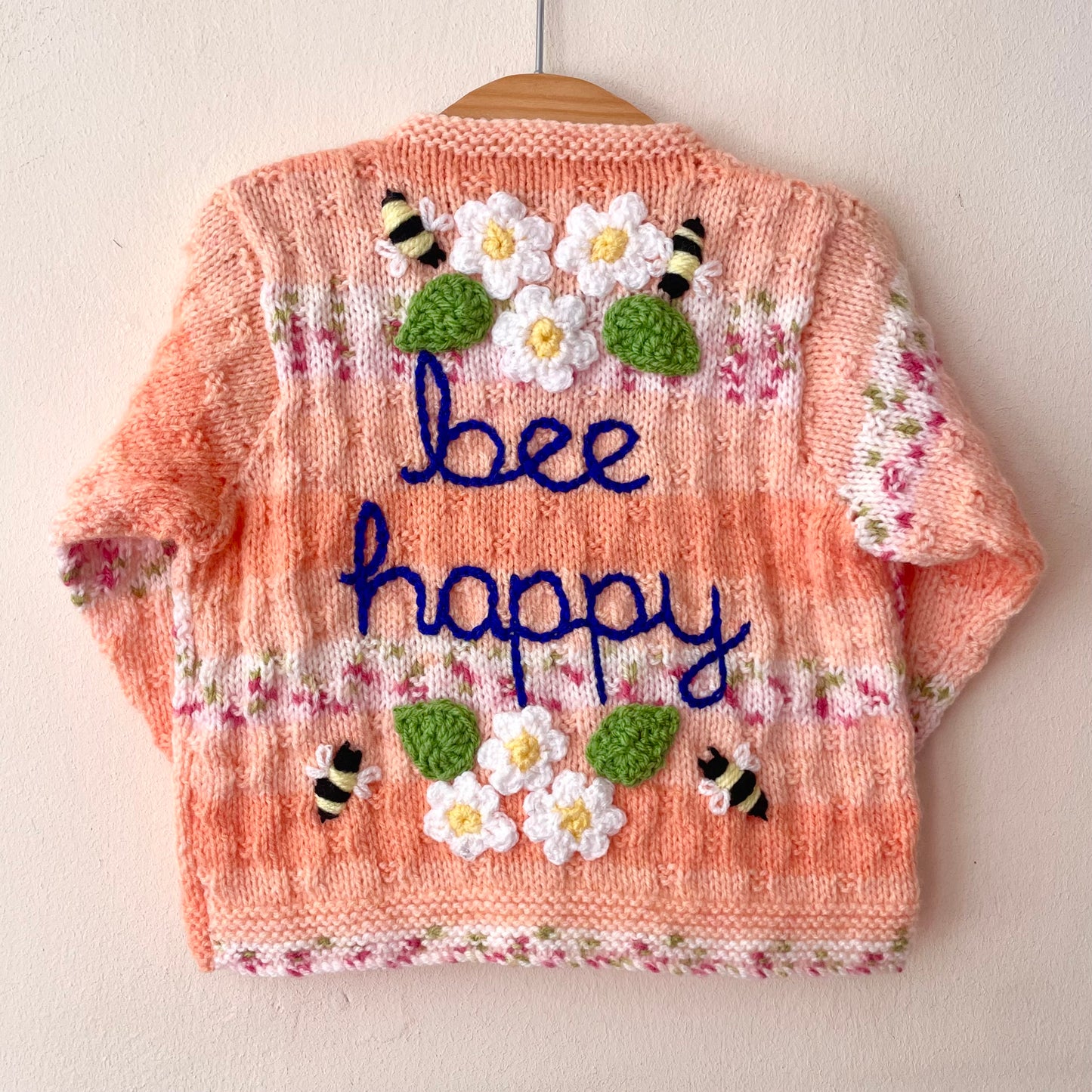 "Bee Happy" Handmade Cardigan Size Approx 6-18 Months