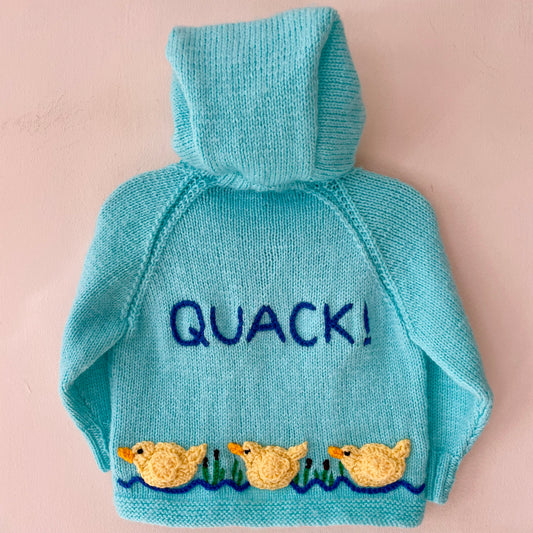 "QUACK" Handmade Hooded Cardigan Size Approx 2-3 Years