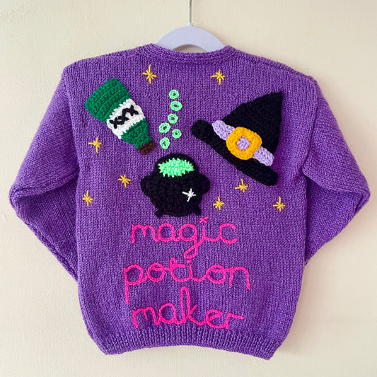 "Magic Potion Maker” Handmade Cardigan Size Approx 2-3 Years