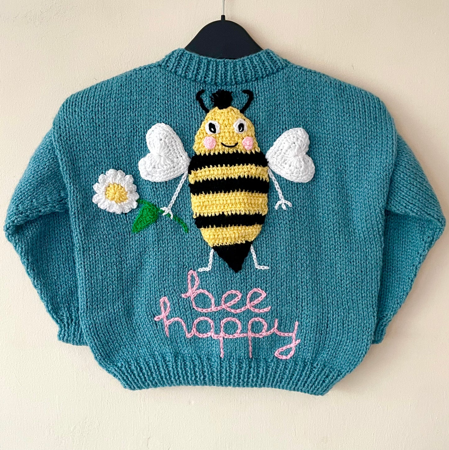 "Bee Happy" Handmade Cardigan Size Approx 4-6 Years