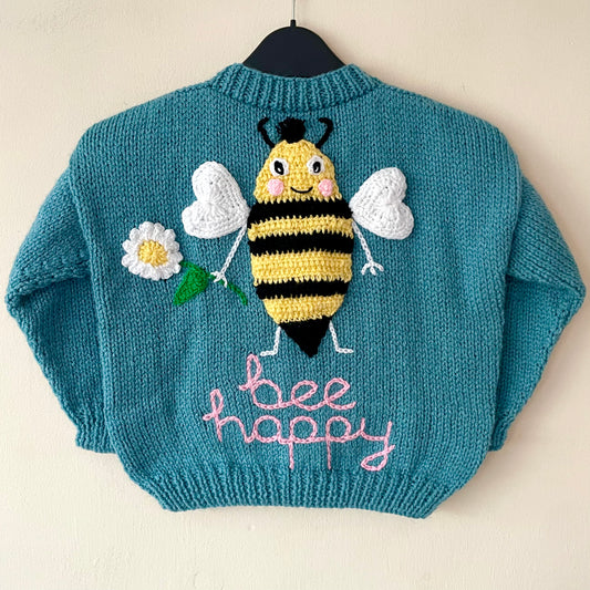 "Bee Happy" Handmade Cardigan Size Approx 4-6 Years