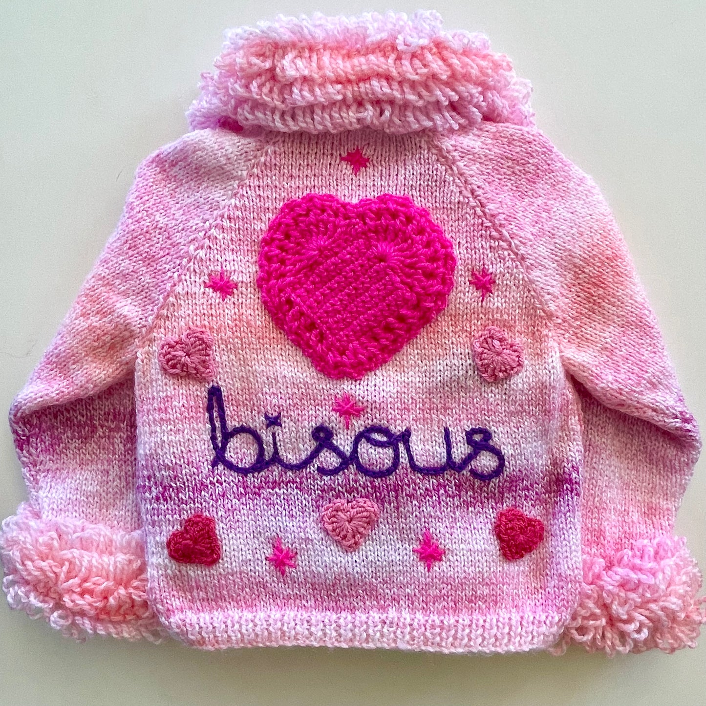 "Bisous” Handmade Cardigan Size Approx 1-2 Years