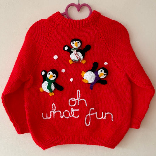 "Oh What Fun" Handmade Penguins Jumper Size Approx 3-4 Years